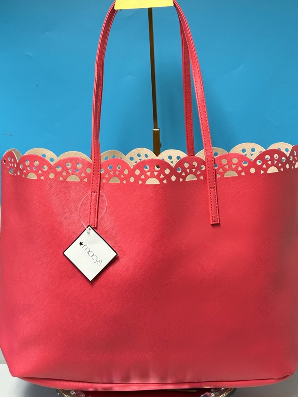 Macy's Pink Laser-Cut Scallop Tote Bag Approx. 17 x 10 x 5